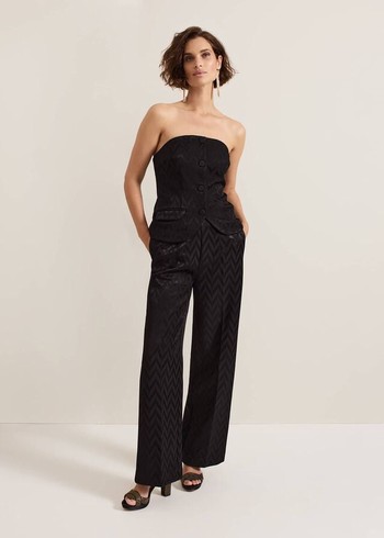 Phase Eight Adalynn Jacquard Trousers Black USA | 9746052-BA